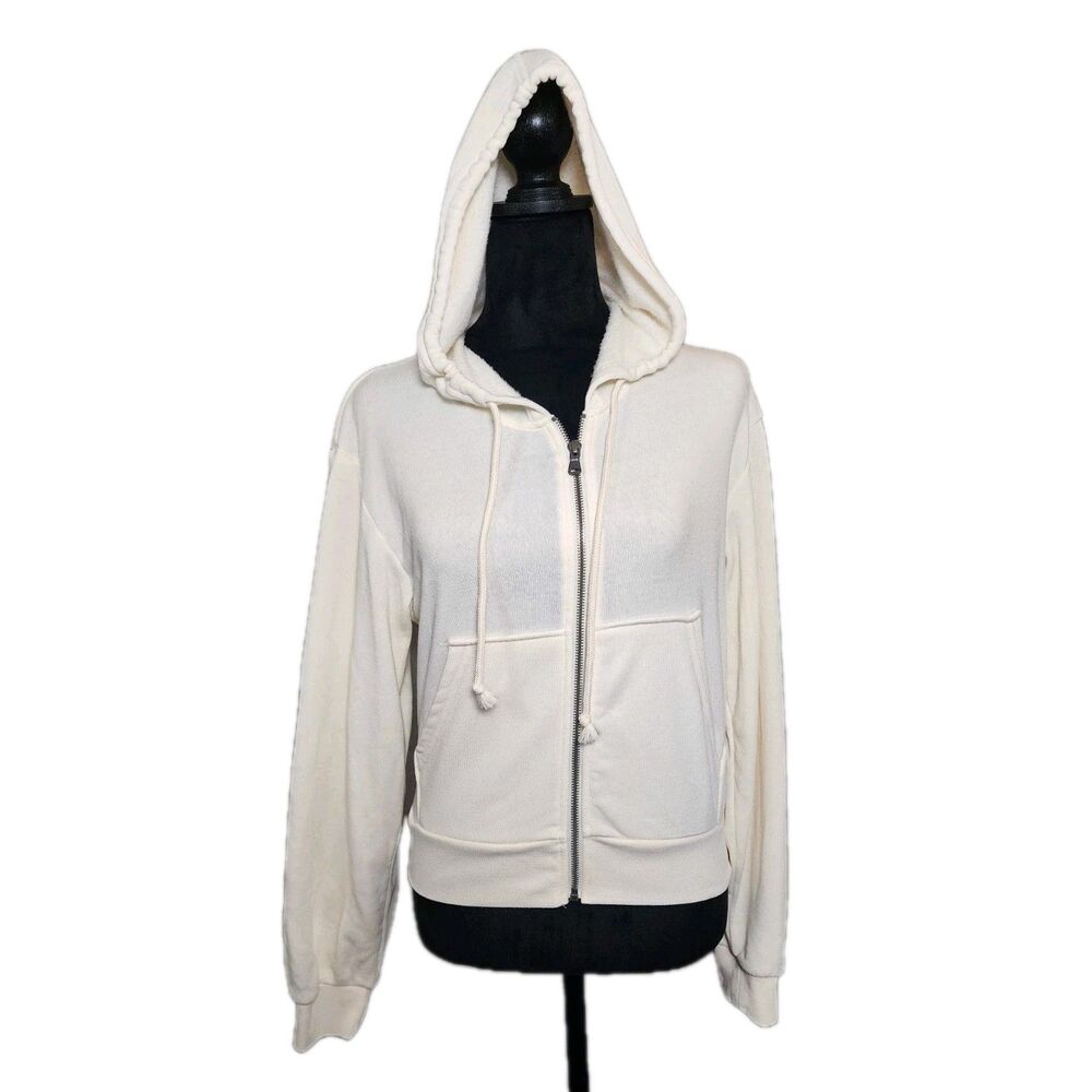 Double Zero Women's Sz Spicy Sm Cropped Hooded White Sweatshirt Soft Full Zip